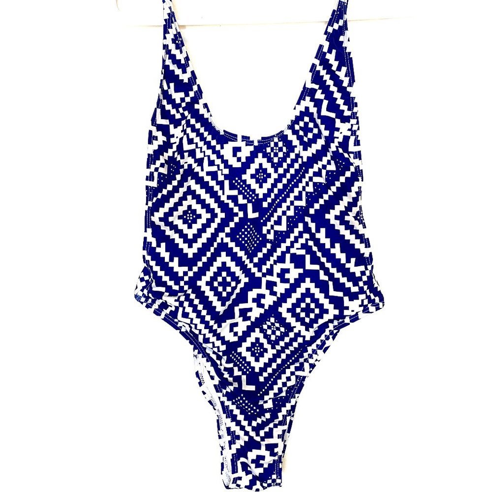 Missguided Tribal Blue and white one piece swim